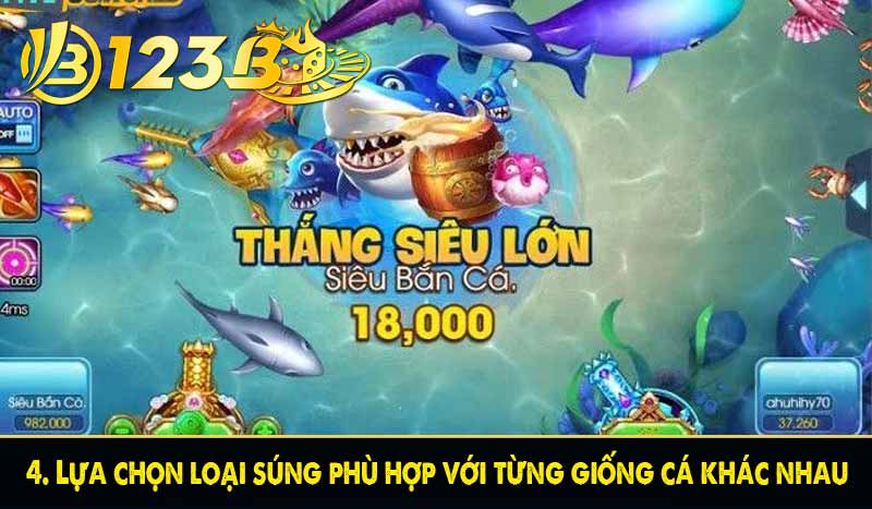 7 mẹo bắn cá 123B giúp tăng tỷ lệ trúng gấp vạn lần 5 4. Lựa chọn loại súng phù hợp với từng giống cá khác nhau
